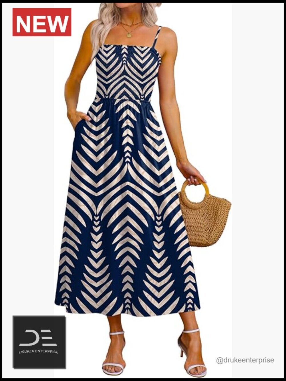 Spaghetti Strap Maxi Dress Smocked with Pockets Casual Boho Long Sundress